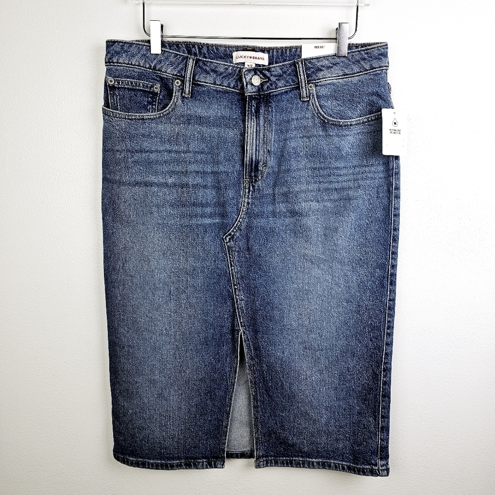 Lucky Brand Denim Jean Midi Skirt NWT